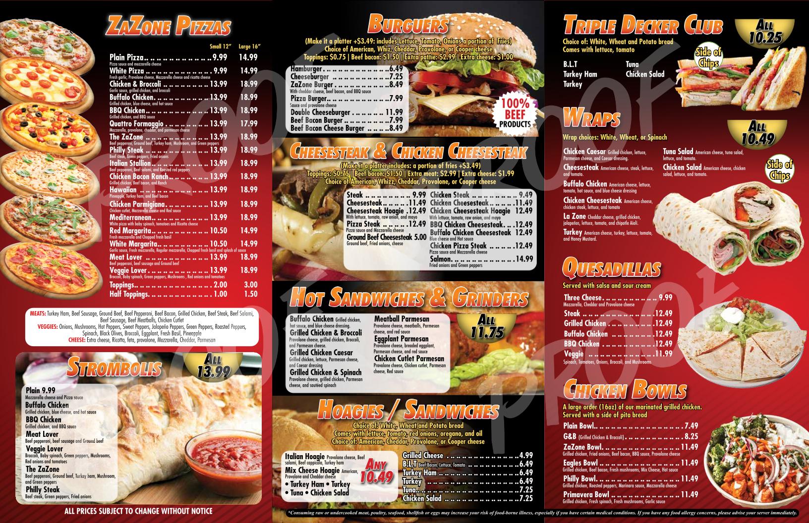 ZaZone Pizza & Grill Menu
